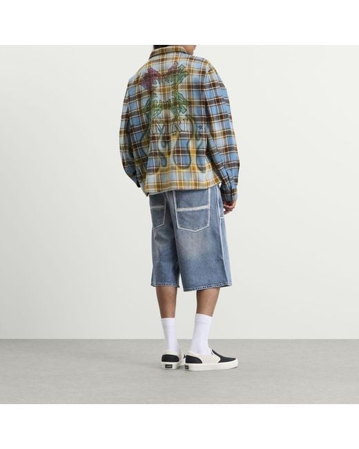 Amiri Blue Ma Quad Flames Flannel Shirt for men