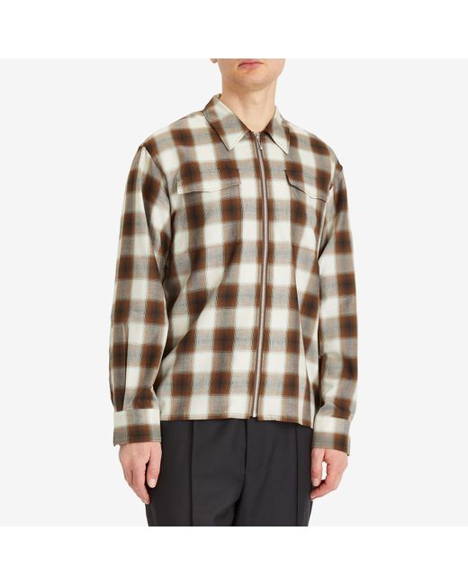 Second/Layer Brown Zip Through Check Shirt for men