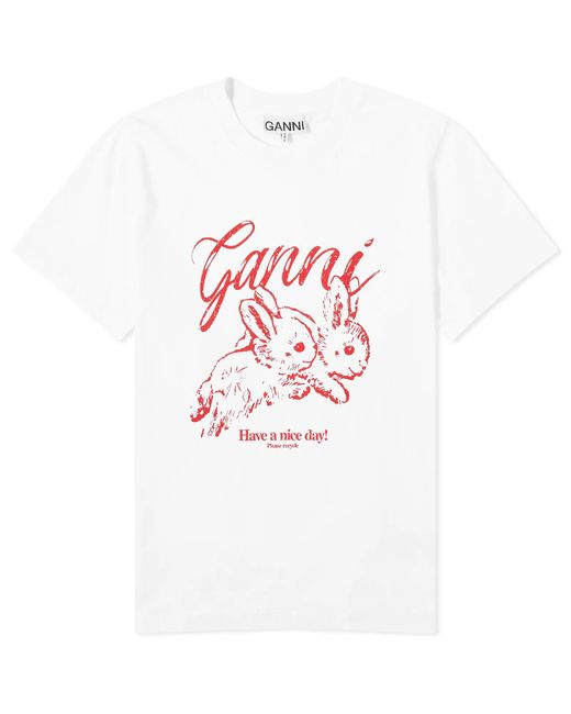 Ganni White Bunnies Relaxed T-Shirt