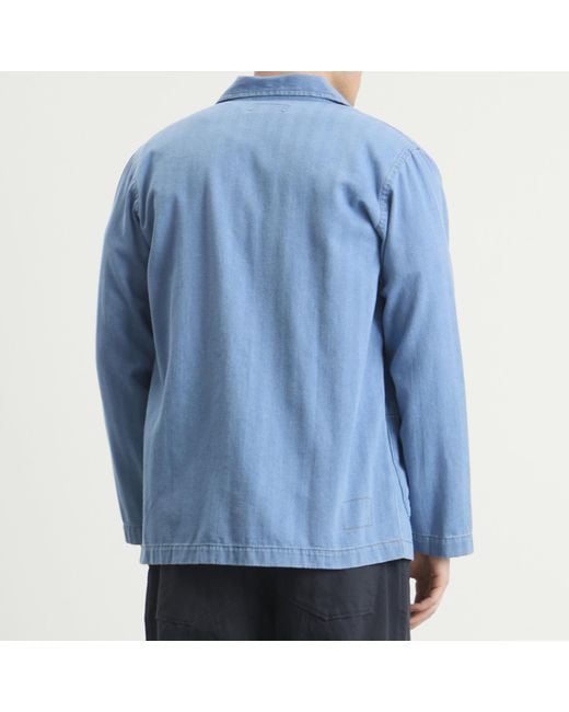 Universal Works Blue Herringbone Bakers Overshirt for men