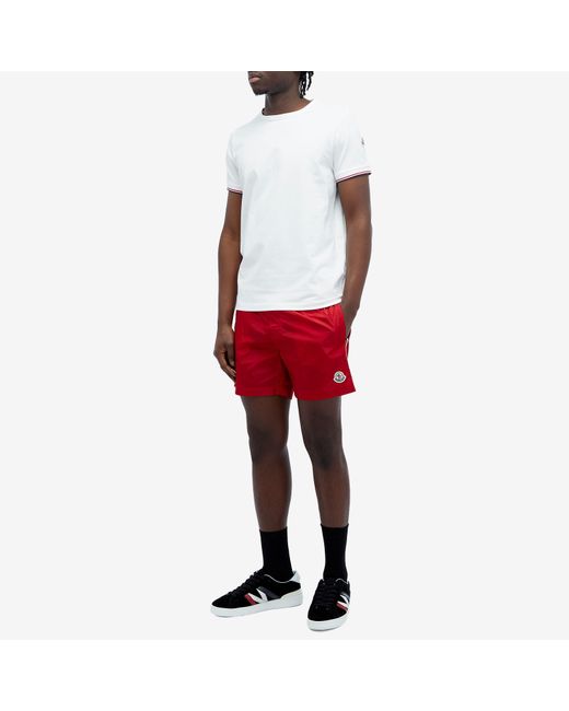 Moncler Red Nylon Logo Swim Shorts for men