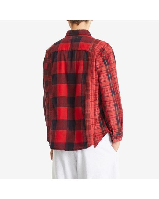 Needles Red 7 Cuts Wide Over Dyed Flannel Shirt for men