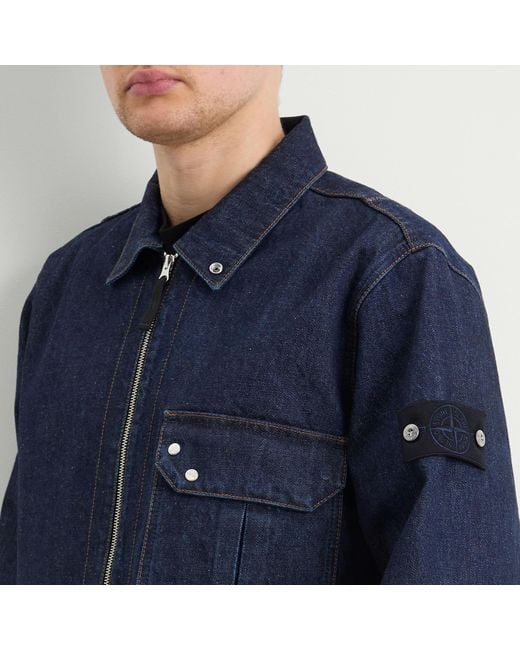 Stone Island Blue Denim Research Denim Zip Shirt Jacket for men