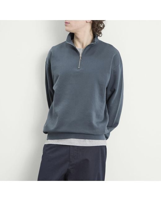 Auralee Blue High Gauge Sweat Half Zip Jumper for men