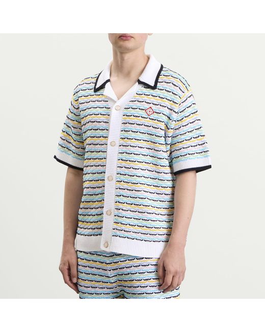 Casablanca Blue Tuck Stitch Short Sleeve Shirt for men