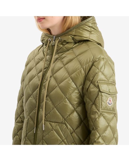 Moncler Green Shiny Quilted Hood Overshirt