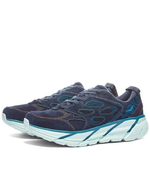 Hoka One One Suede M Clifton L Embroidery Sneakers in Blue for Men | Lyst