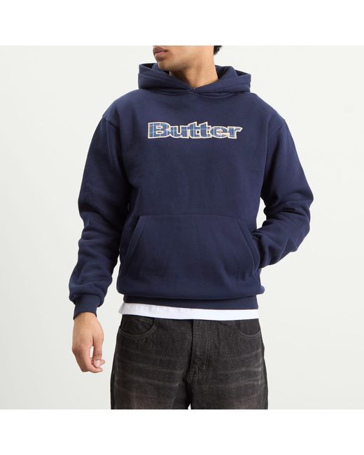 Butter Goods Blue Plaid Logo Applique Hoodie for men