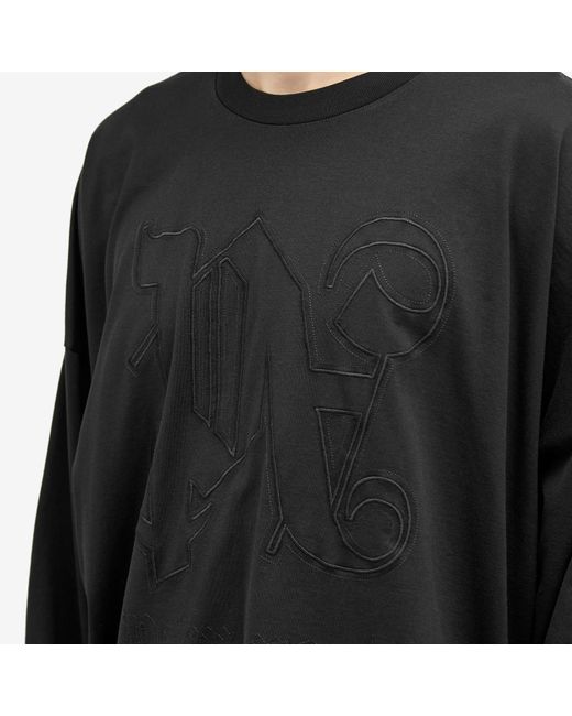 Palm Angels Black Monogram Statement Long Sleeve T-Shirt for men