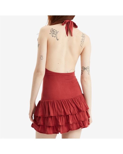 Peachy Den Red Kylie Halter Mini Dress