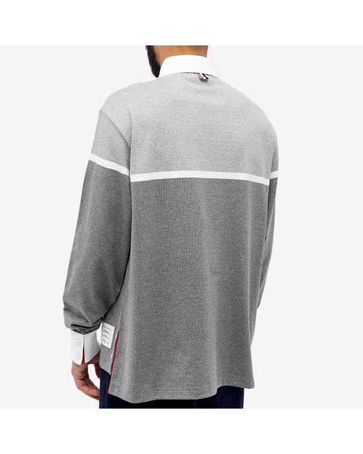 Thom Browne Gray 4 Bar Stripe Rugby Shirt for men