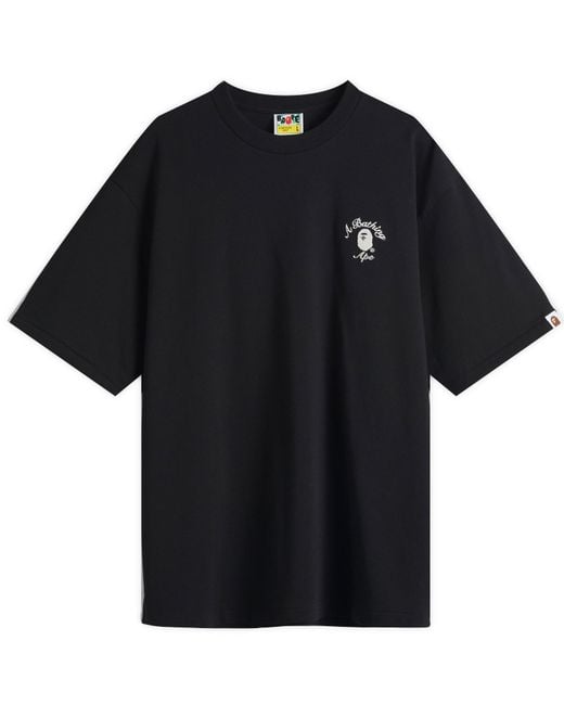 A Bathing Ape Black One Point College Relaxed Fit T-Shirt for men