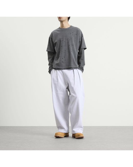 Beams Plus Gray Layered Damage Long Sleeve T-Shirt for men
