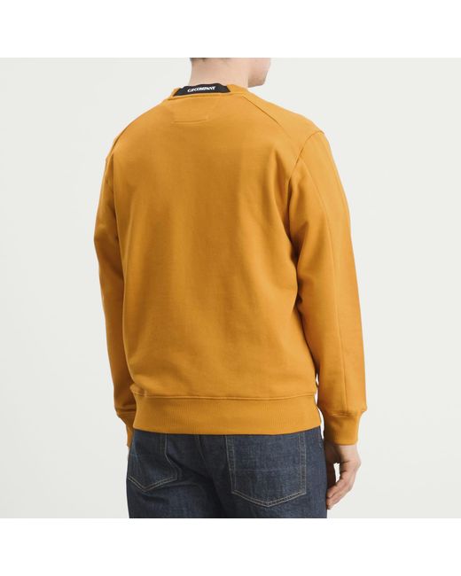 C P Company Orange Diagonal Raised Fleece Crewneck Lens Sweatshirt for men