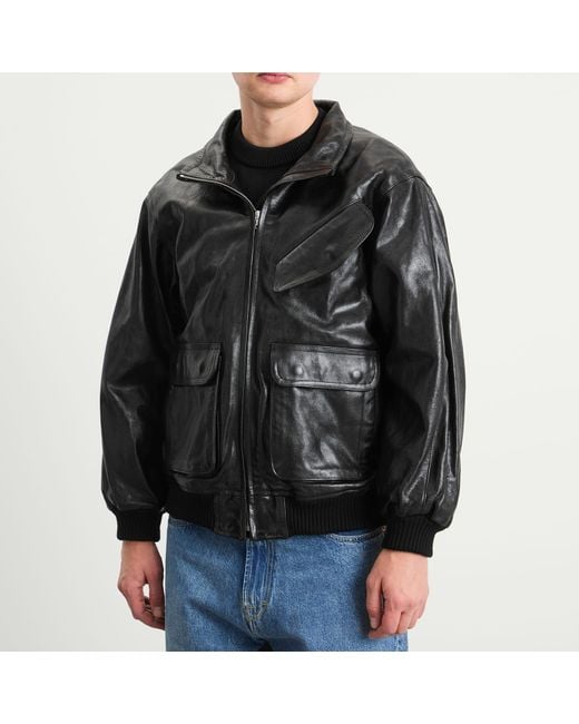 Auralee Black Lamb Leather Zip Blouson for men