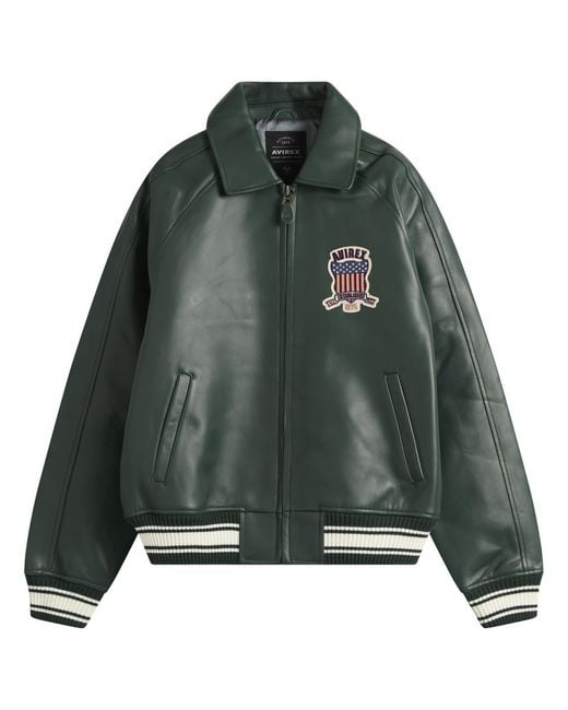 Avirex Green Icon Leather Jacket for men
