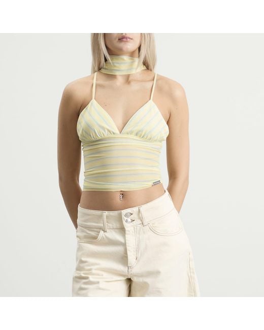 House Of Sunny Yellow Striped Mesh Cami Top