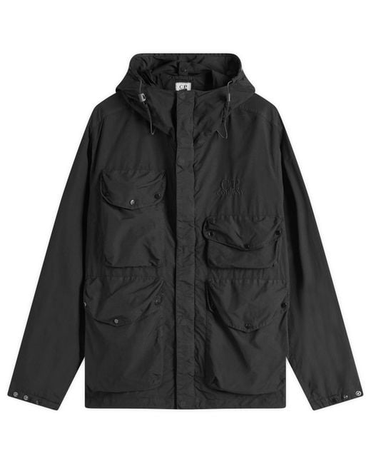 C P Company Black Flatt Nylon Goggle Jacket for men