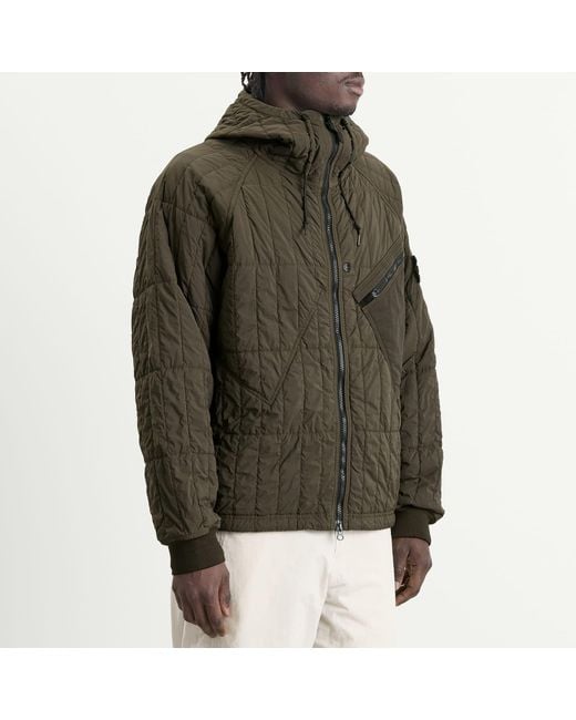 Stone Island Green Ultralight Nylon Quilted-Tc Hooded Jacket for men