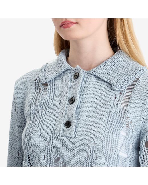 Acne Blue Kummer Natural Cord Mouline Polo Neck Jumper