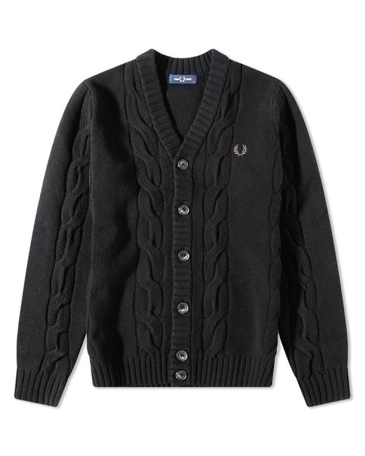 Fred Perry Black Textured Cable Knit Cardigan for men