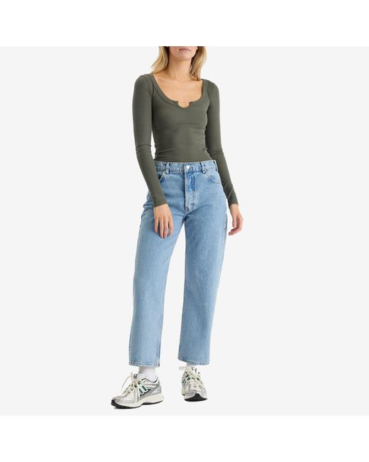 Joah Brown Green Henley Long Sleeve Top
