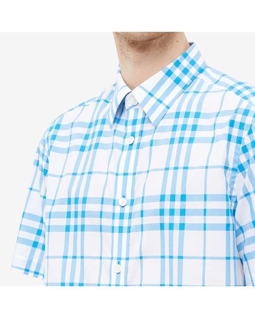 Burberry Blue Short Sleeve Caxton Check Shirt for men