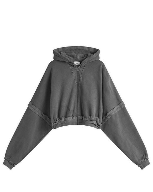 Joah Brown Gray Deconstructed Crop Zip Hoodie