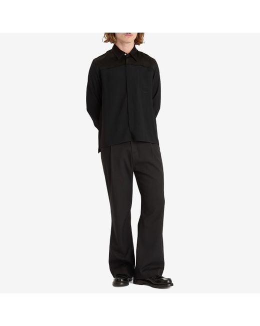 AMI Black Mixed Material Long Sleeved Shirt for men