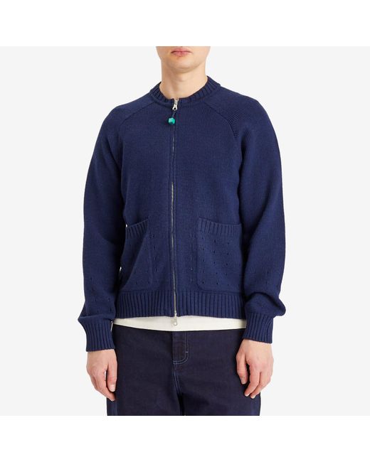 Folk Blue Pointelle Knit Bomber Jacket for men