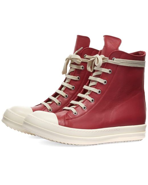 Rick Owens High Top Sneakers in Red - Lyst