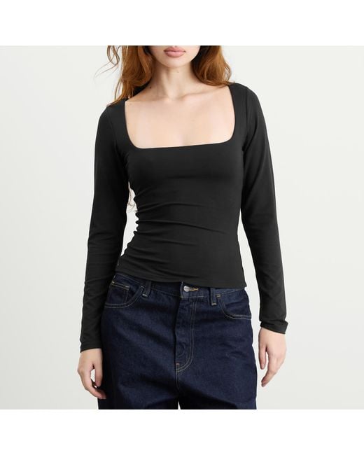 Skims Black Smooth Layers Square Neck Long Sleeve Top