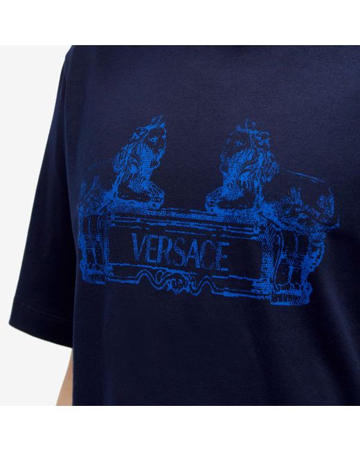 Versace Blue Cartouche Print T-Shirt for men