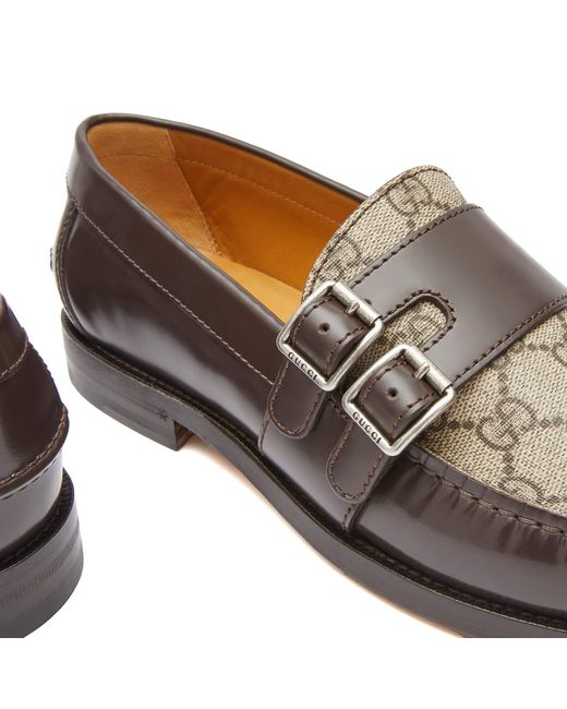 Gucci Brown Mellenial Double Buckle Gg Supreme Loafer for men