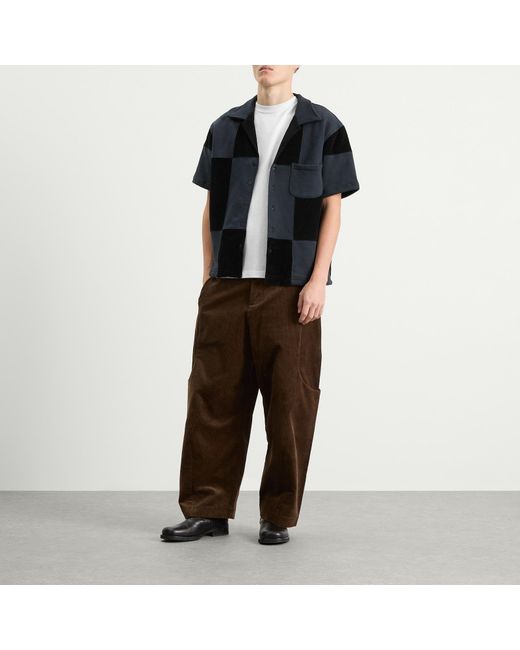 Les Tien Black Patchwork Short Sleeve Cuban Shirt for men