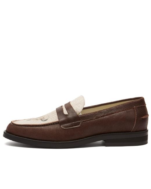 Duke & Dexter Brown Wilde Cracked Bison Skull Penny Loafer for men