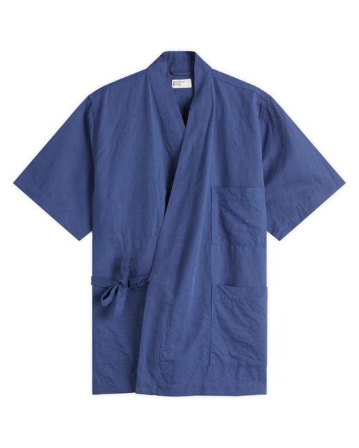 Universal Works Blue Linen Cotton Kyoto Work Shirt for men