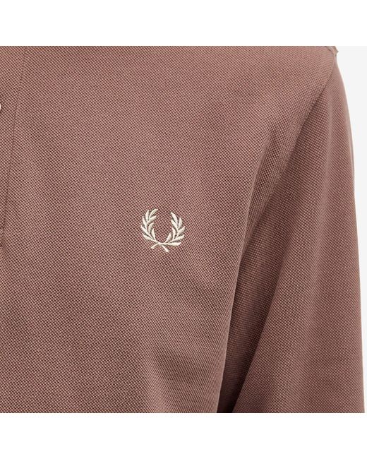 Fred Perry Brown Long Sleeve Twin Tipped Polo Shirt for men