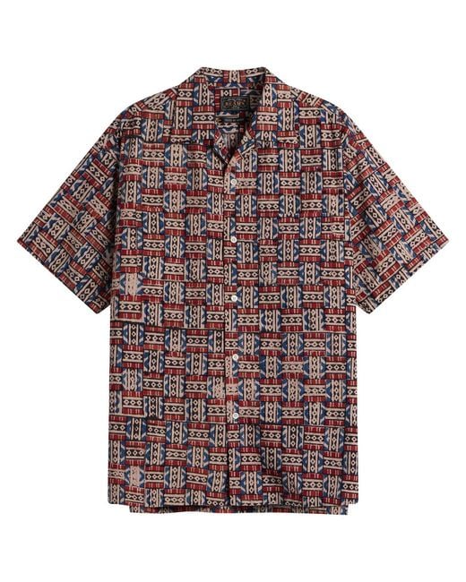 Beams Plus Purple Block Print Open Collar Shirt for men