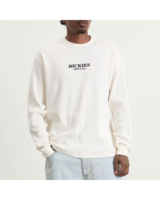Dickies White Long Sleeve Waffle T-Shirt for men