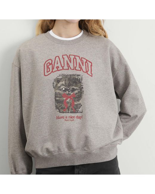 Ganni Gray Isoli Crewneck Sweatshirt