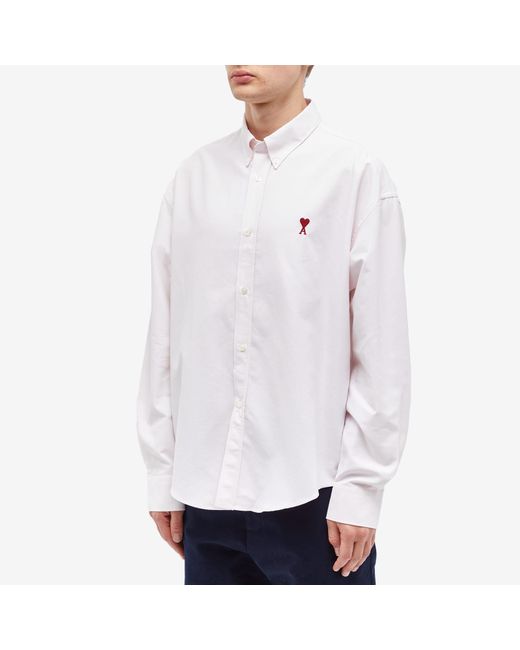 Ami Paris Button Down Logo Oxford Shirt in White for Men | Lyst