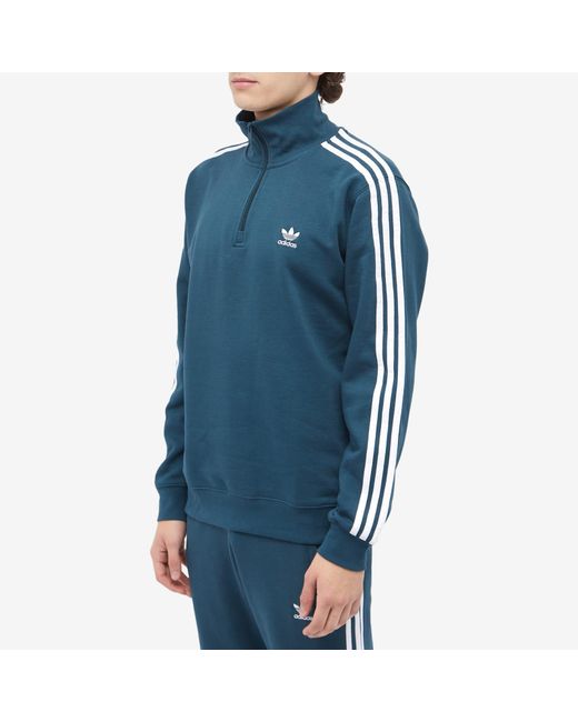 adidas 3 Stripe Half Zip Crew Sweater in Blue for Men | Lyst