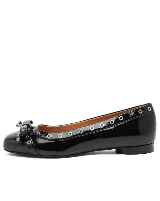 入荷now 安全 Ballerina Bow Eyelets Ganni Naplack Lyst | Black in 靴