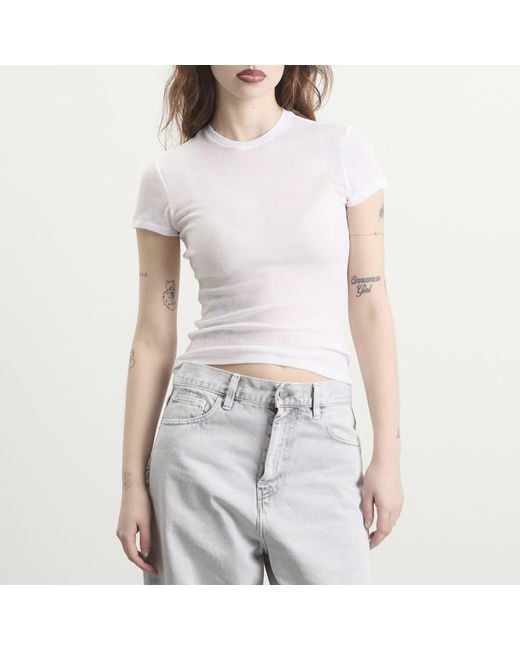 Skims White Sheer Cotton Crewneck Standard T-Shirt