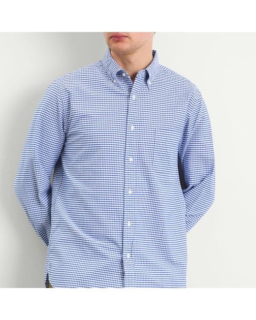 Beams Plus Blue Button Down Gingham Oxford Shirt for men