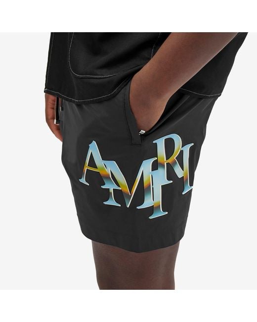 Amiri Black Staggered Logo Swim Shorts for men