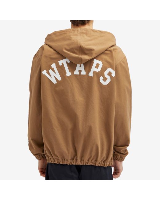 (w)taps Brown 12 Logo Applique Hooded Zip Jacket for men