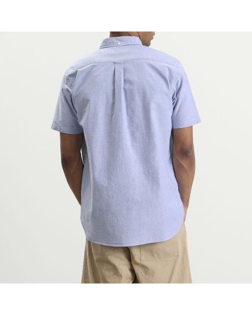 Beams Plus Blue Button Down Short Sleeve Oxford Shirt for men