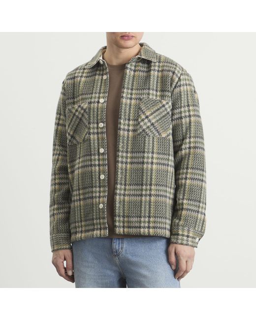 Wax London Green Whiting Check Wool Blend Overshirt for men